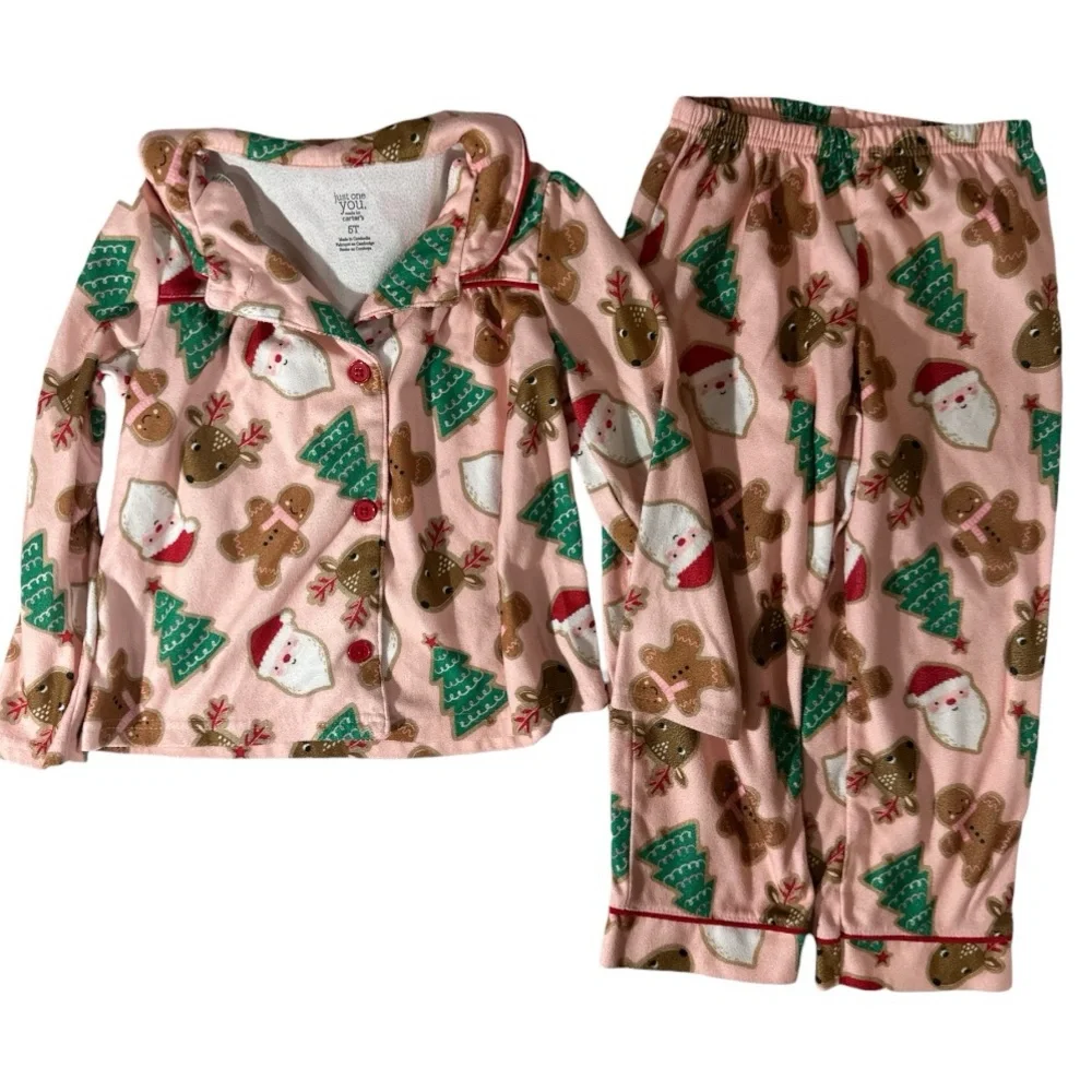 Carters pink button down Christmas PJ set & Christmas tees with legging 5t